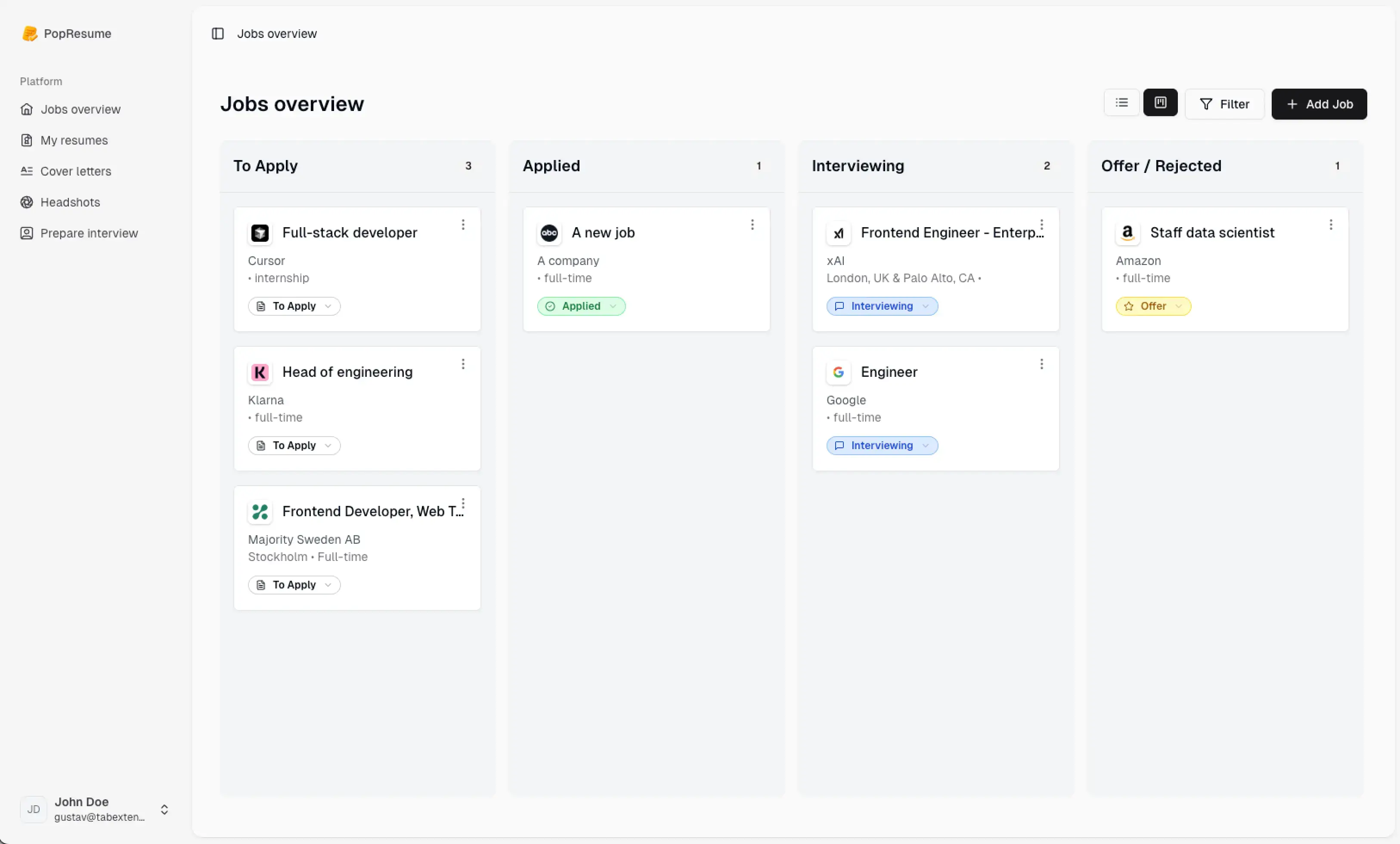 PopResume Screenshot