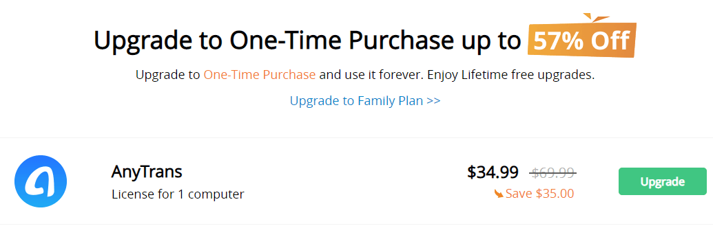 Activate AnyTrans Upgrade Discount