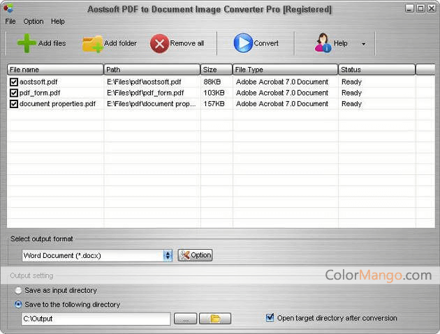 Aostsoft PDF to Document Image Converter Pro Screenshot
