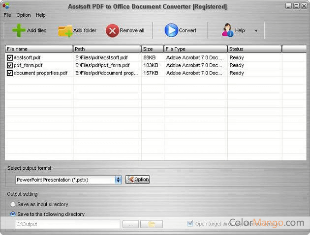 Aostsoft PDF to Office Document Converter Screenshot