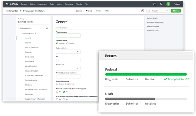 Canopy Tax Screenshot