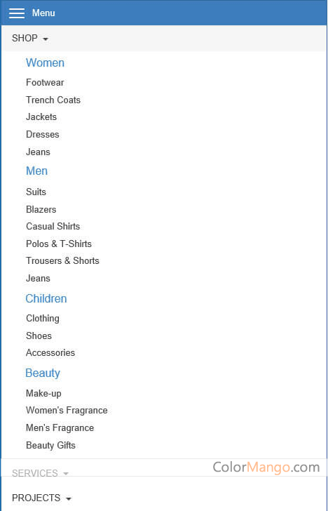 Bootstrap Mega Menu Screenshot