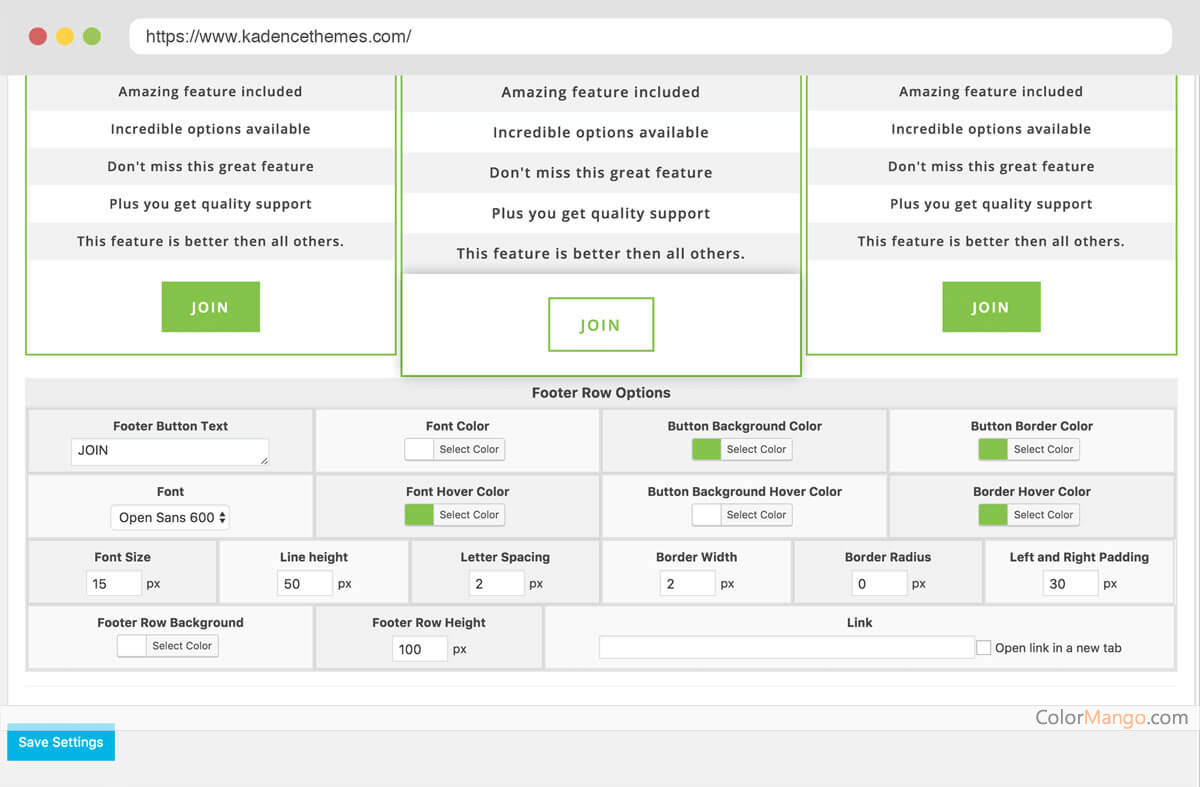 Kadence Pricing Table Screenshot