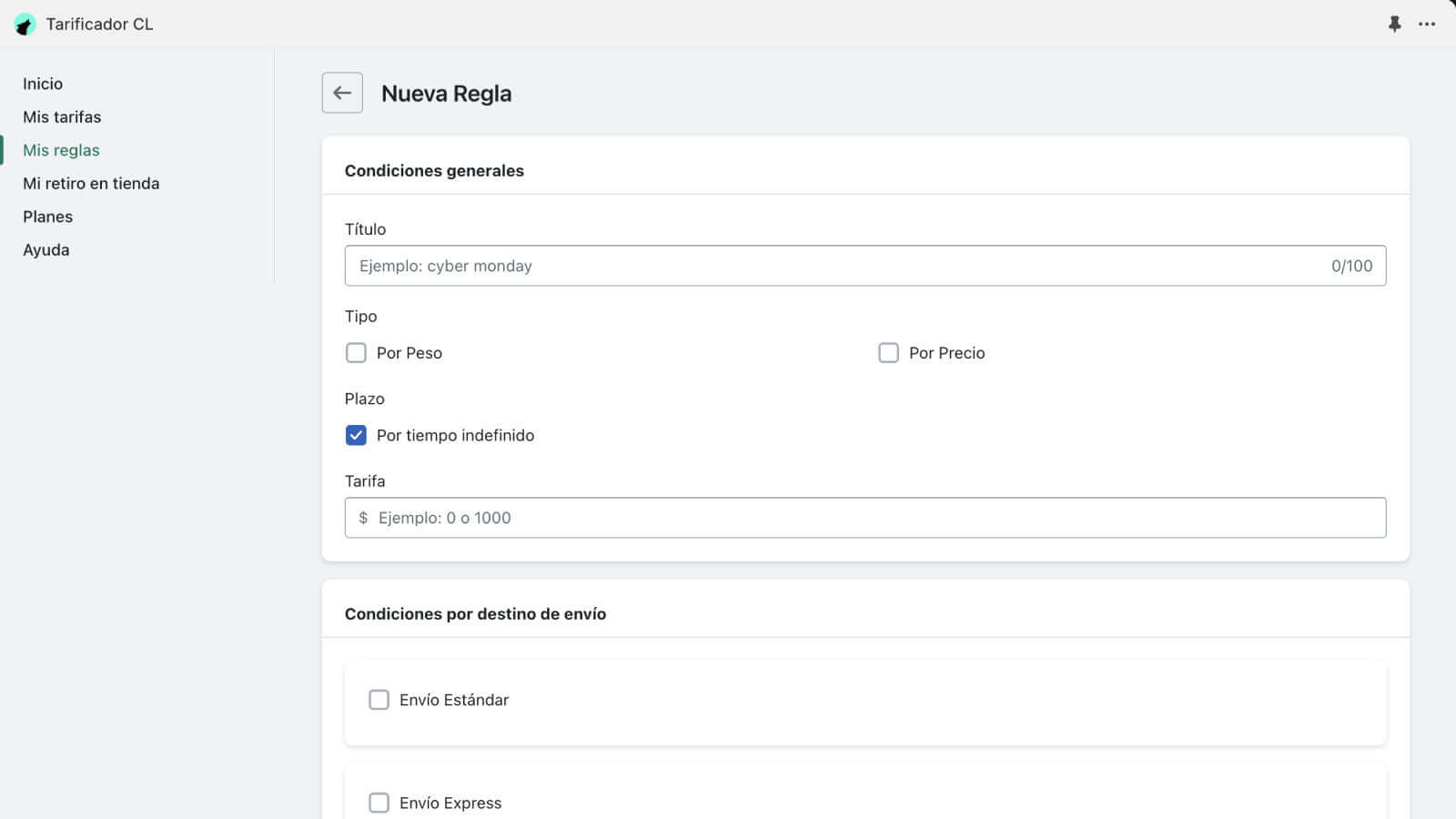 Tarificador Chile Screenshot