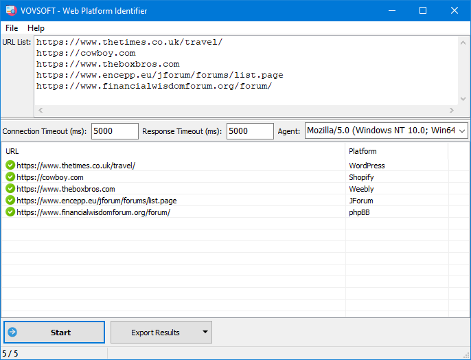 Vovsoft Web Platform Identifier Screenshot