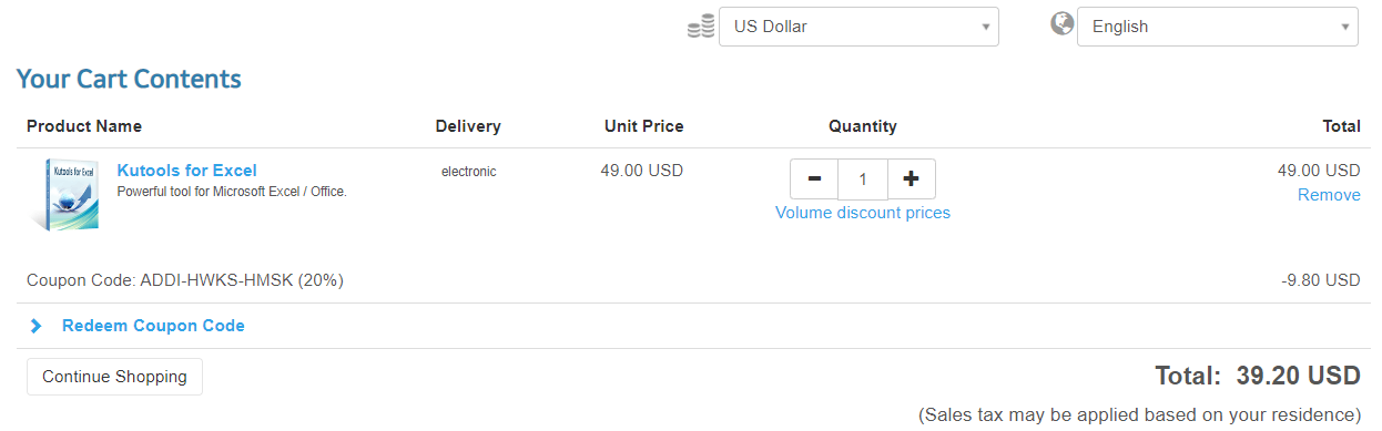 Activate Kutools for Excel Discount Coupon