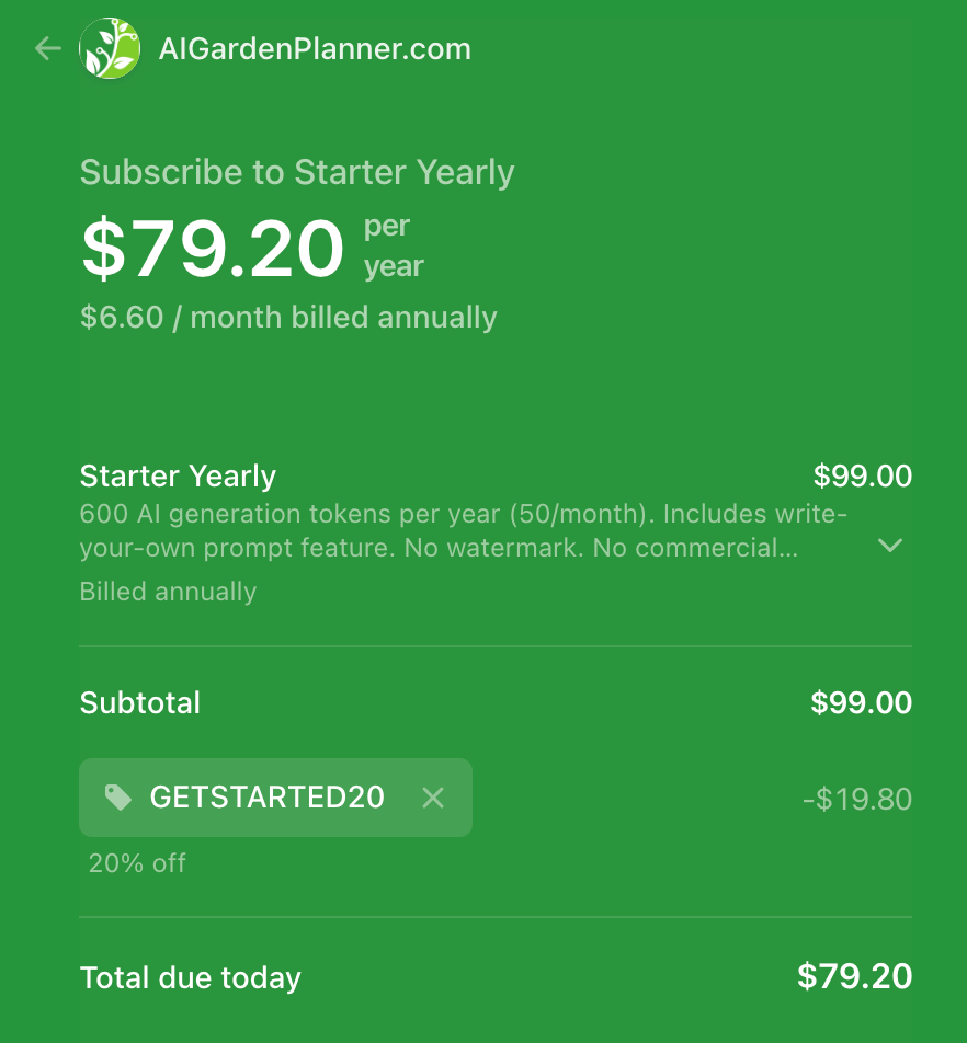 AIGardenPlanner Discount