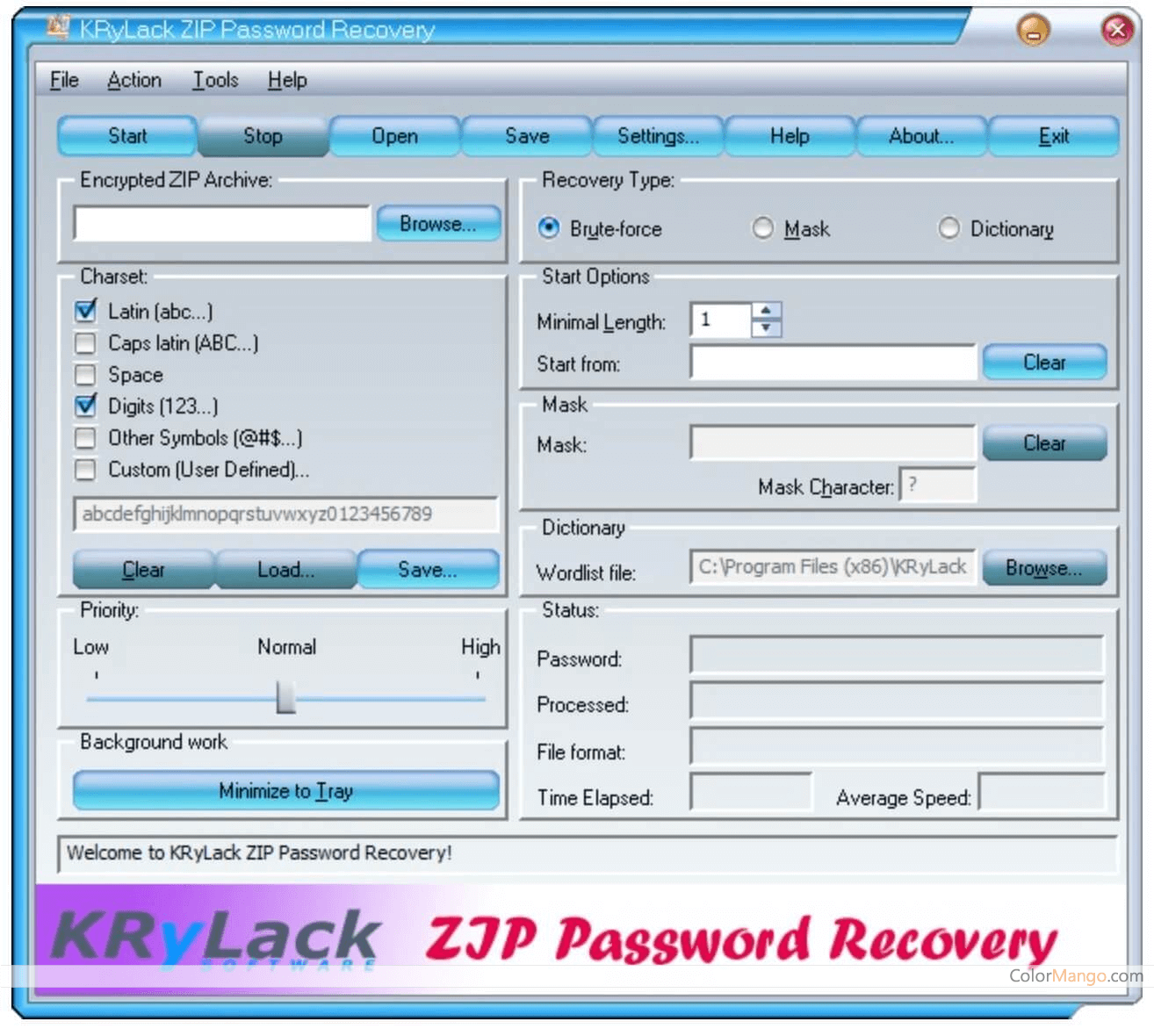 KRyLack ZIP Password Recovery Screenshot